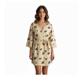 VTG Victoria’s Secret Floral Robe Sz M Yellow Cotton Feminine Coquette Fairy